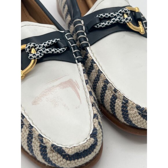 G.H. Bass Weejuns Womens Size 9 Loafers Blue & White Striped Woven With Gold Har - Picture 10 of 11